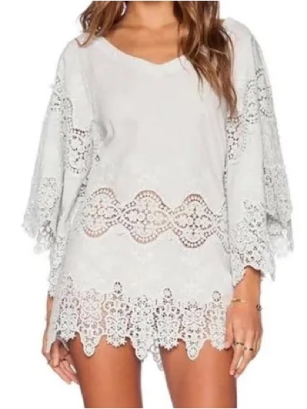 Eberjey White Crochet-Trim Swim Coverup